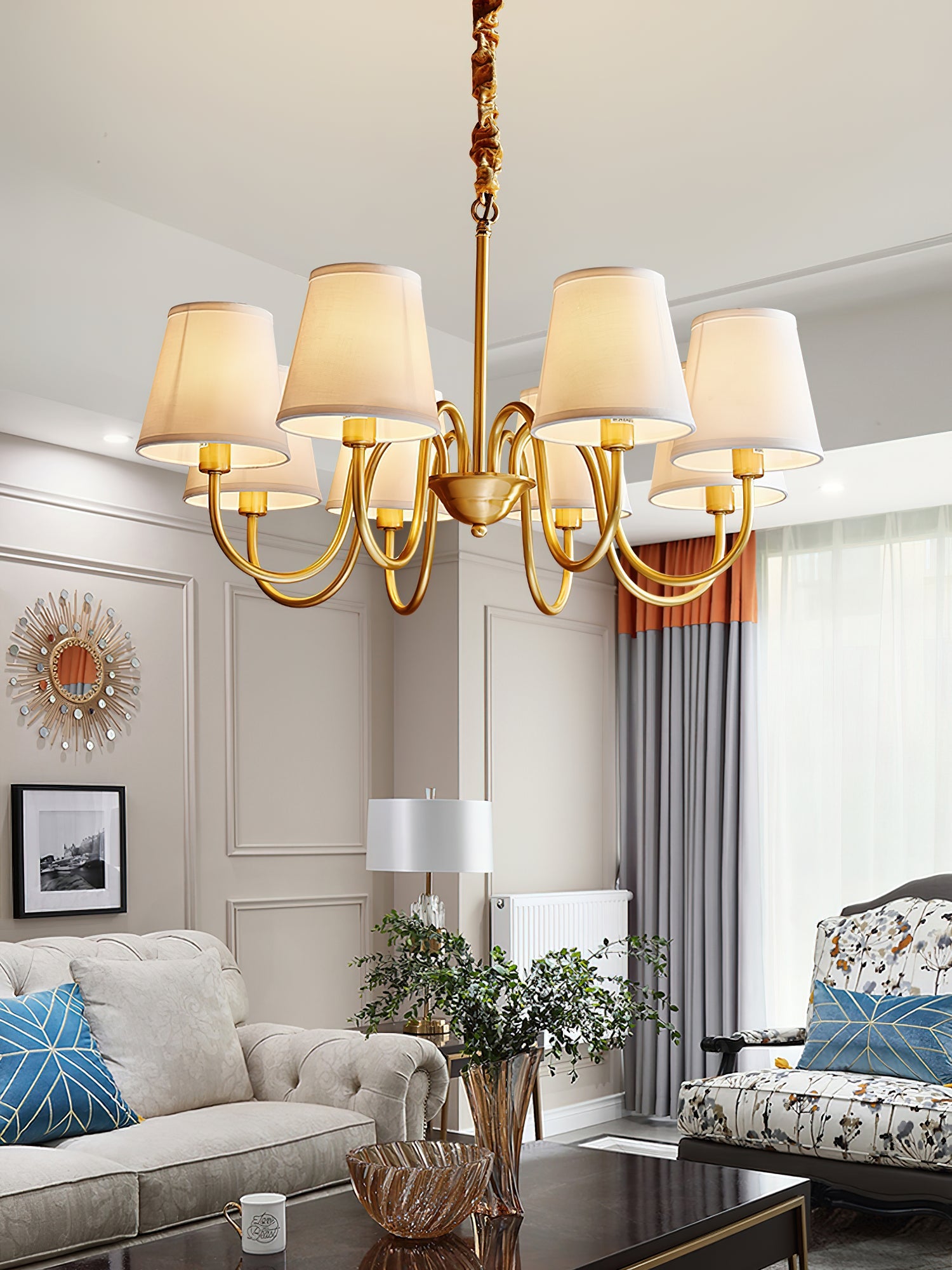 Harrow Aged Brass & Linen Chandelier