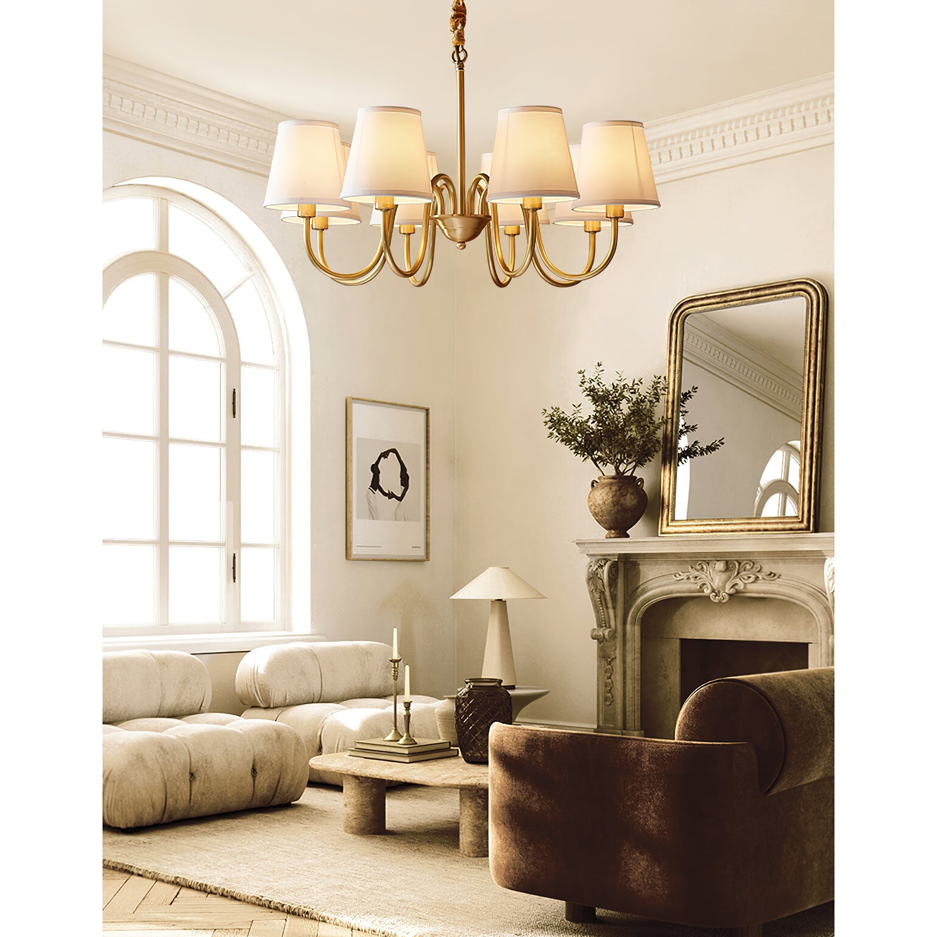 Harrow Aged Brass & Linen Chandelier