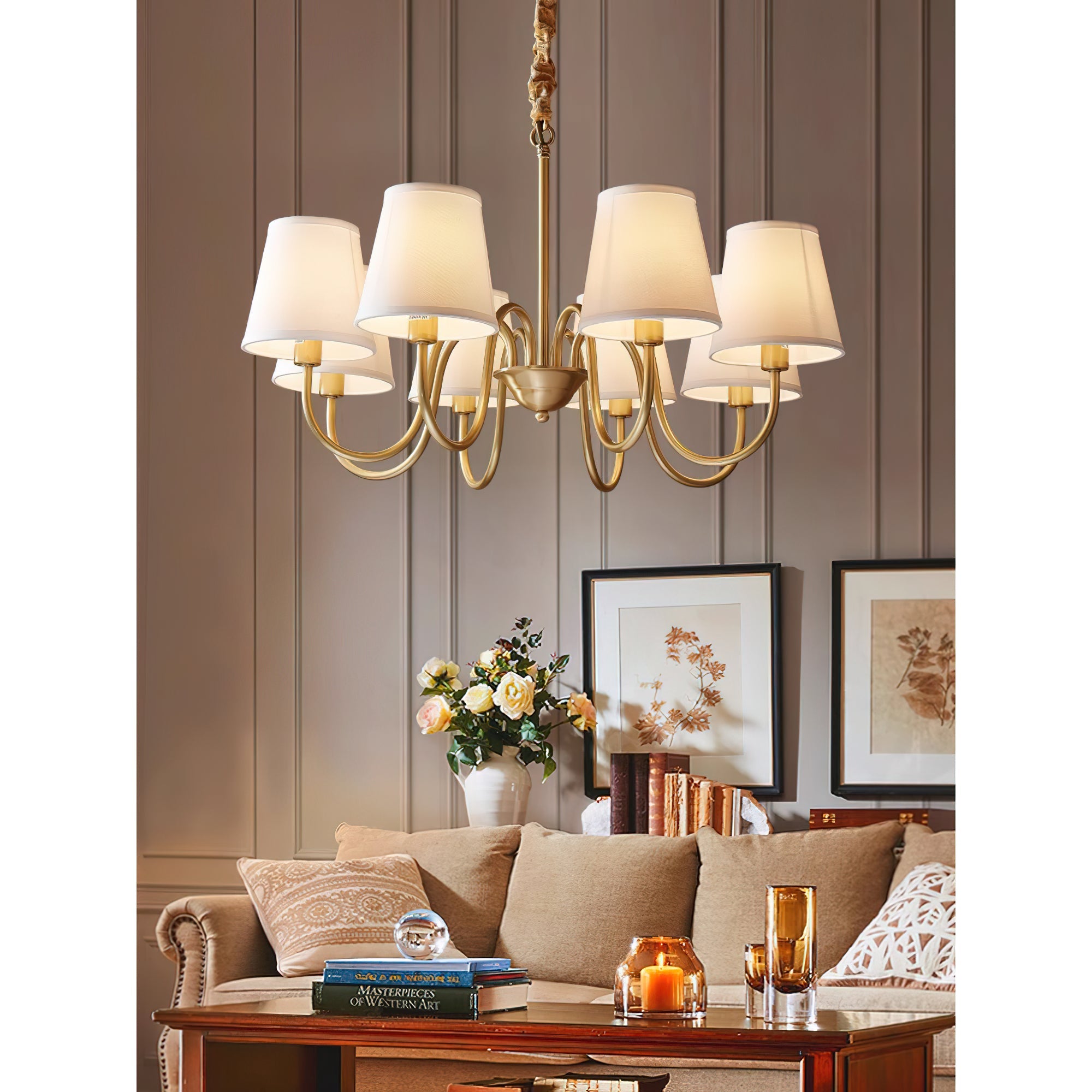 Harrow Aged Brass & Linen Chandelier