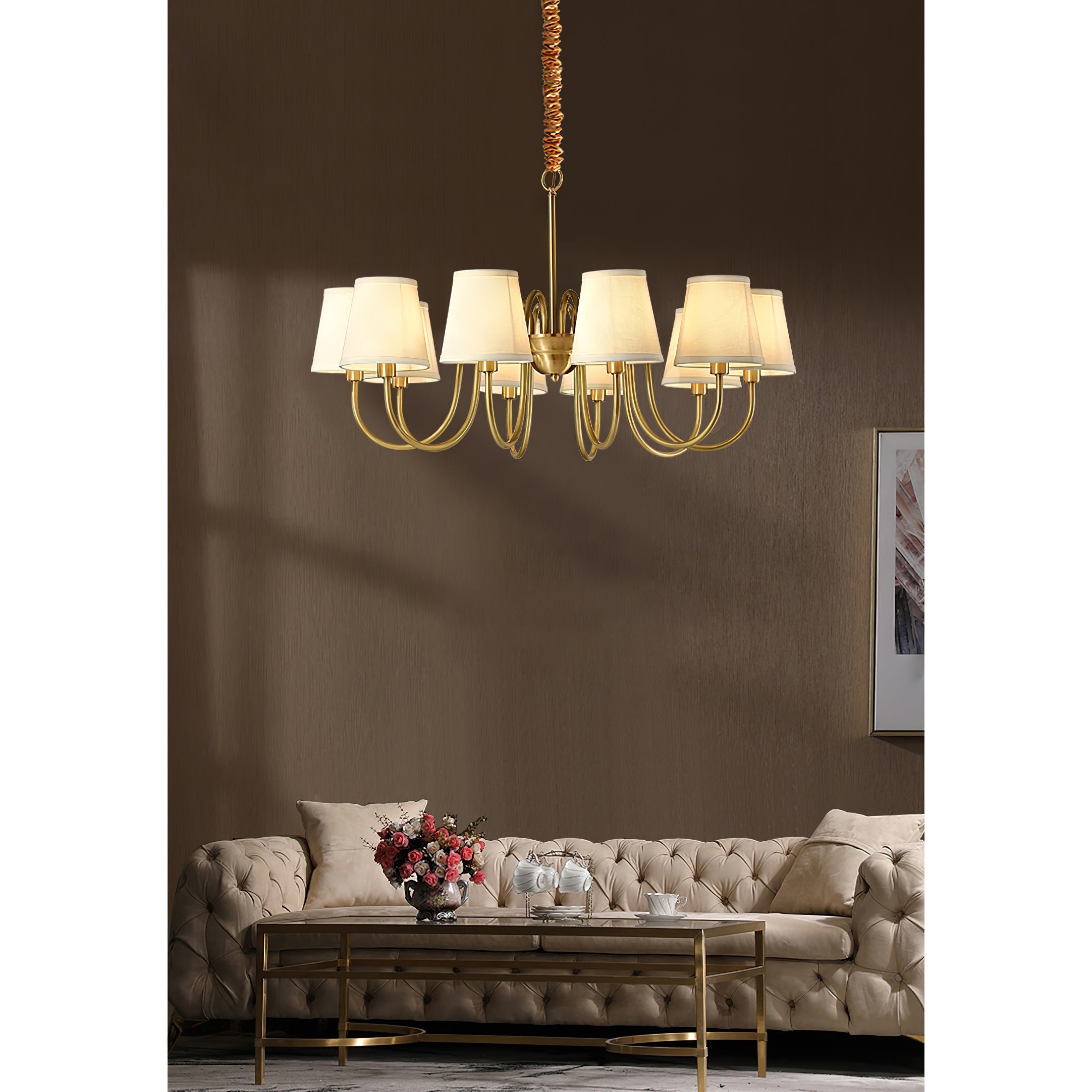 Harrow Aged Brass & Linen Chandelier