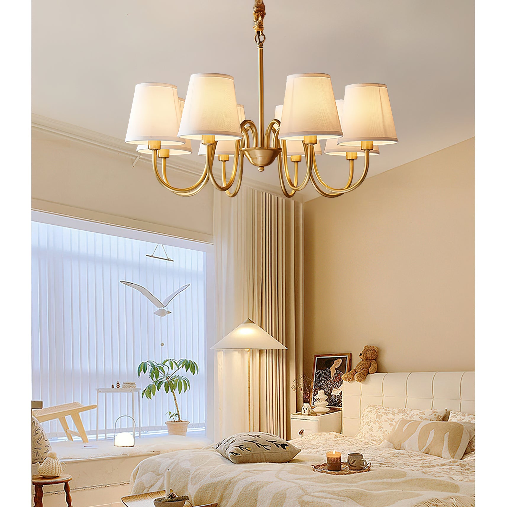 Harrow Aged Brass & Linen Chandelier