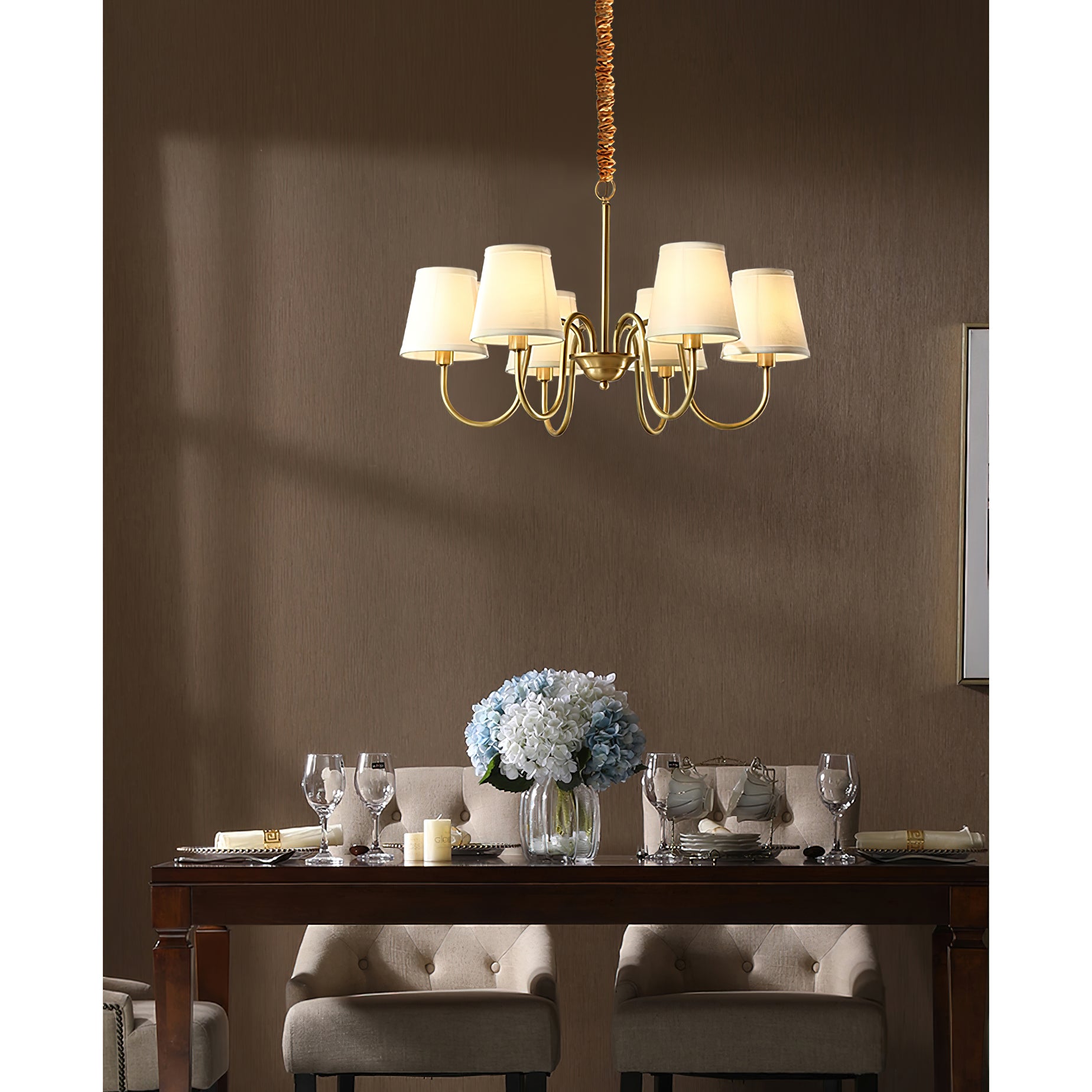 Harrow Aged Brass & Linen Chandelier