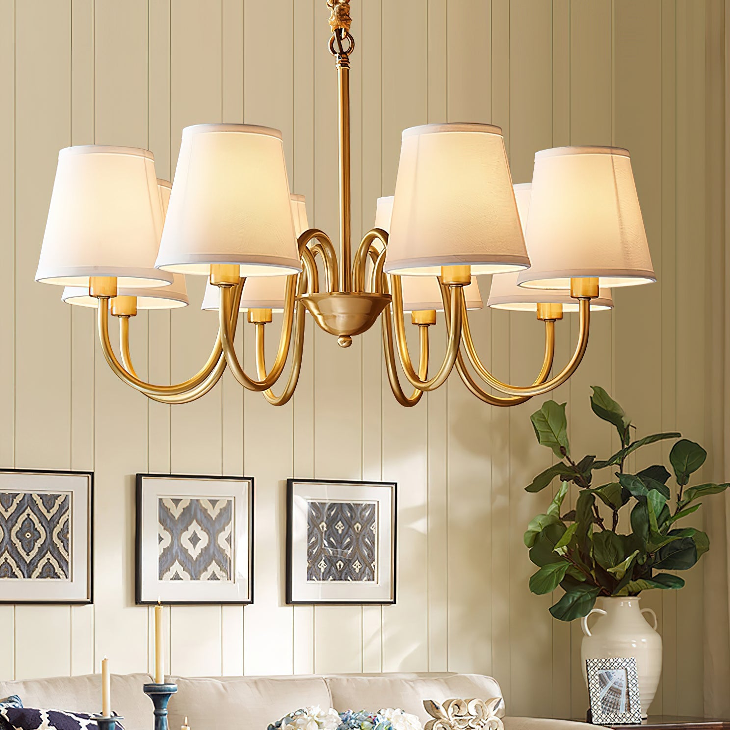 Harrow Aged Brass & Linen Chandelier