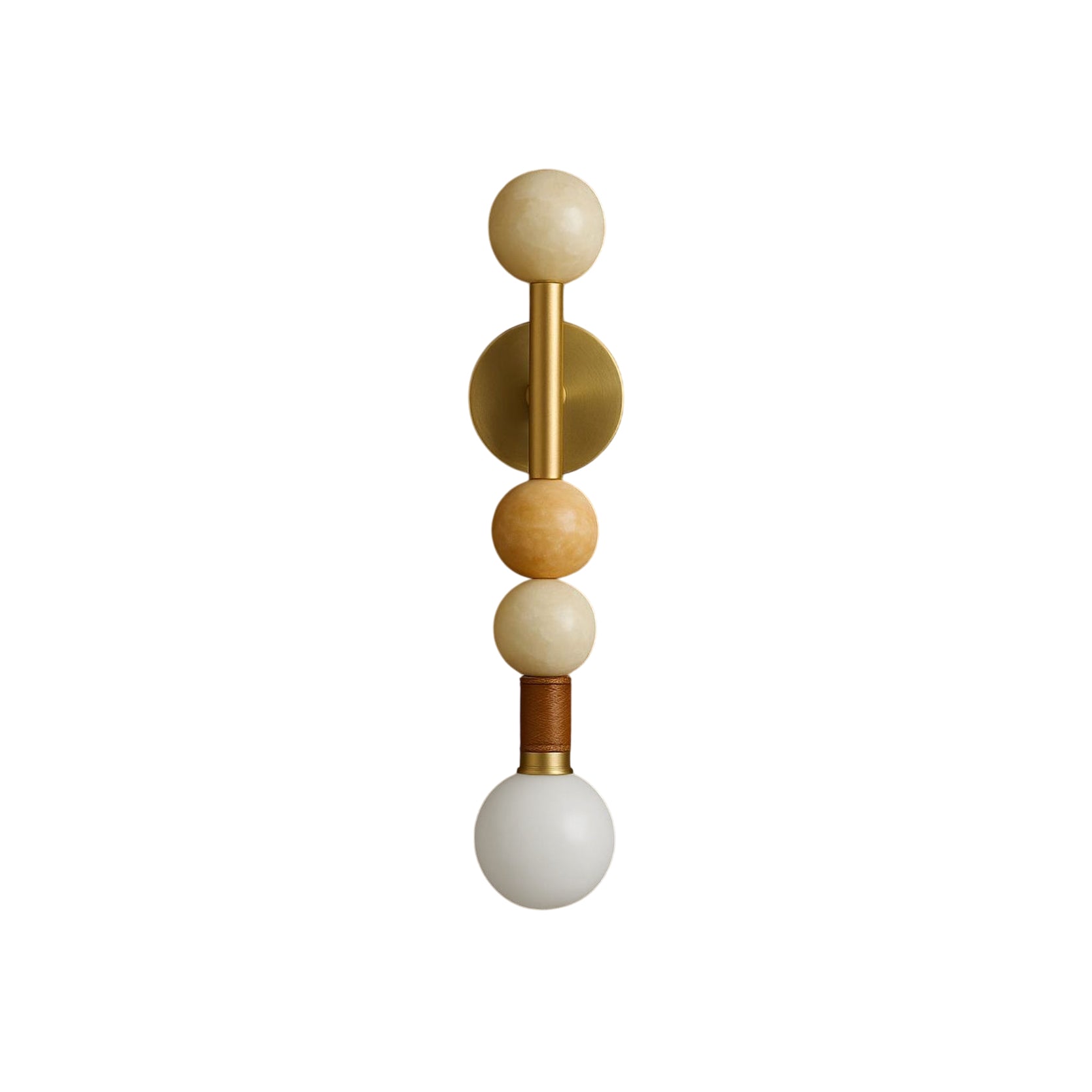 Marble, Glass & Leather Sculptural Wall Sconce