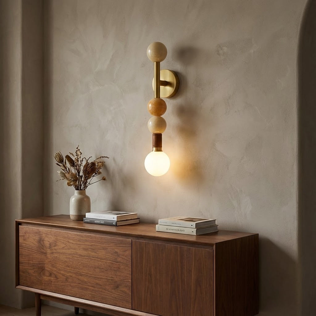 Marble, Glass & Leather Sculptural Wall Sconce