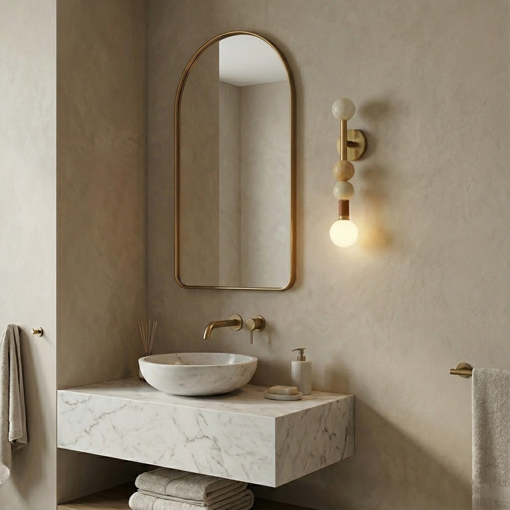 Marble, Glass & Leather Sculptural Wall Sconce