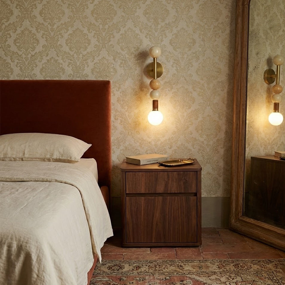 Marble, Glass & Leather Sculptural Wall Sconce