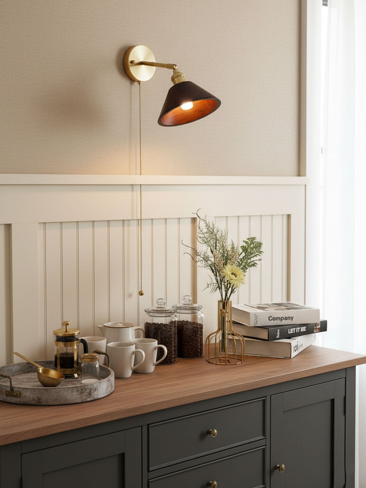 Torva Walnut & Brass Dome Sconce