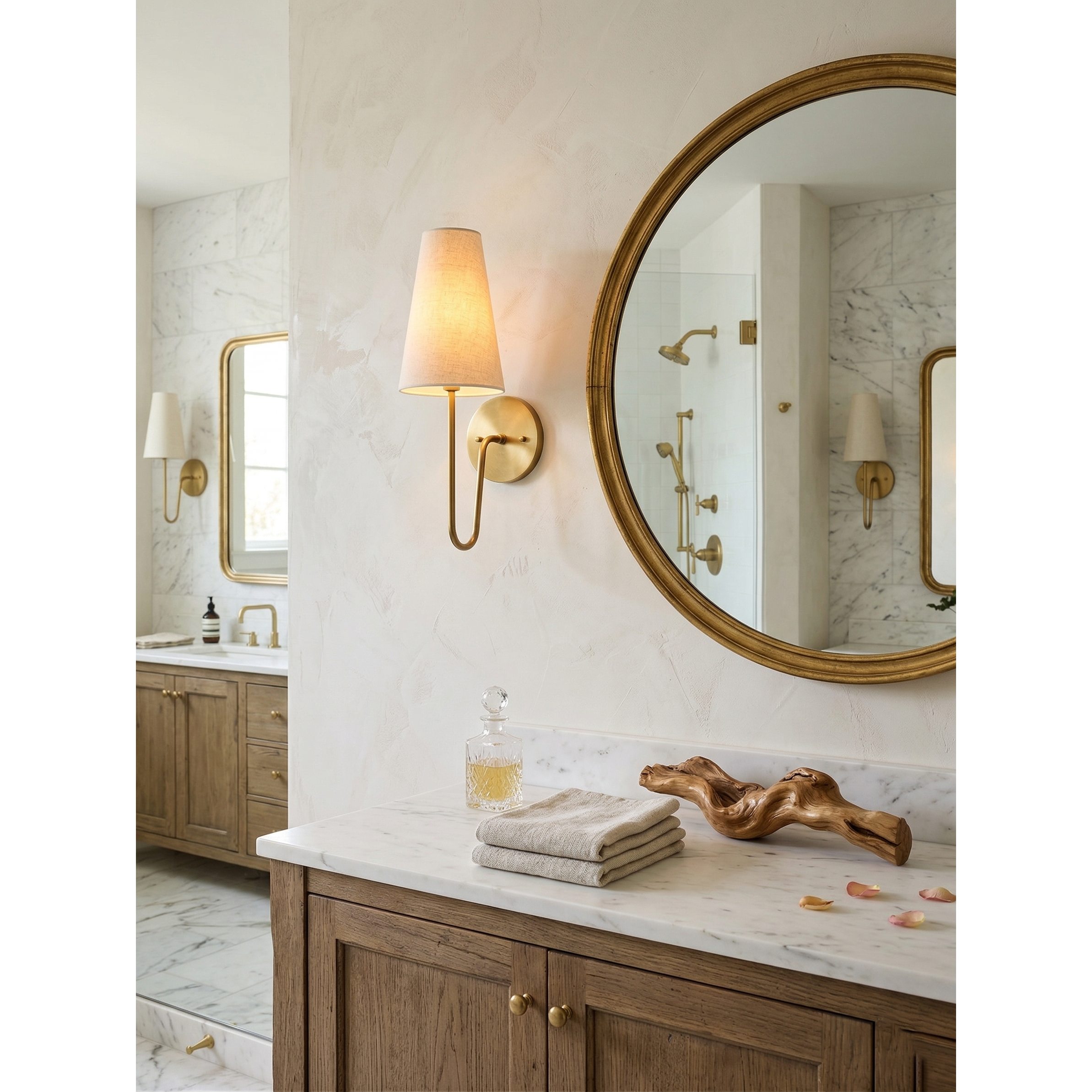 Cove Antiqued Brass Curved Sconce