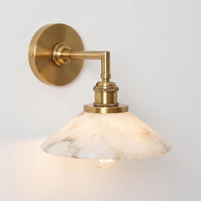 Compact Brass Alabaster Wall Sconce