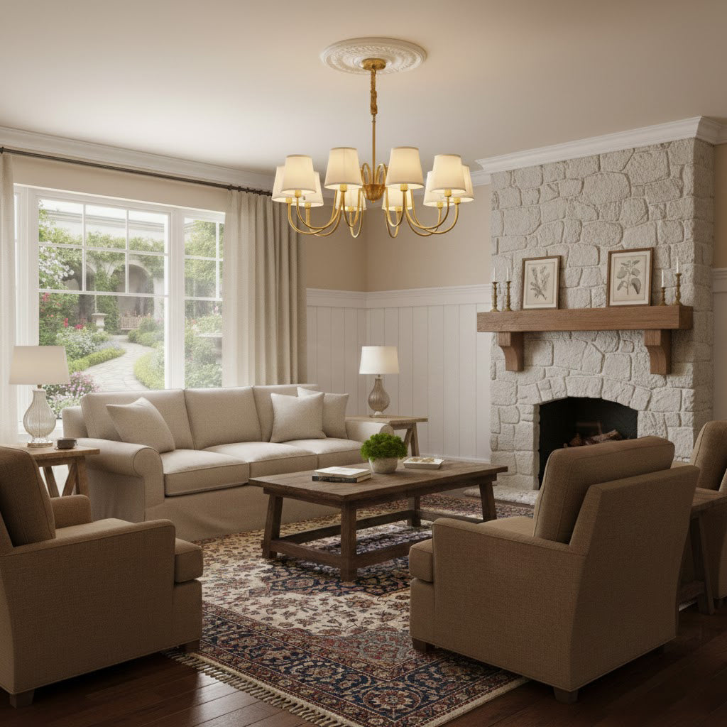 Harrow Aged Brass & Linen Chandelier