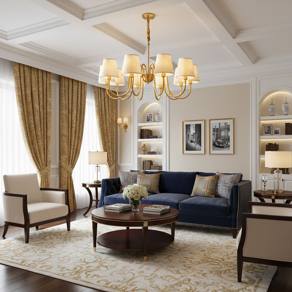 Harrow Aged Brass & Linen Chandelier