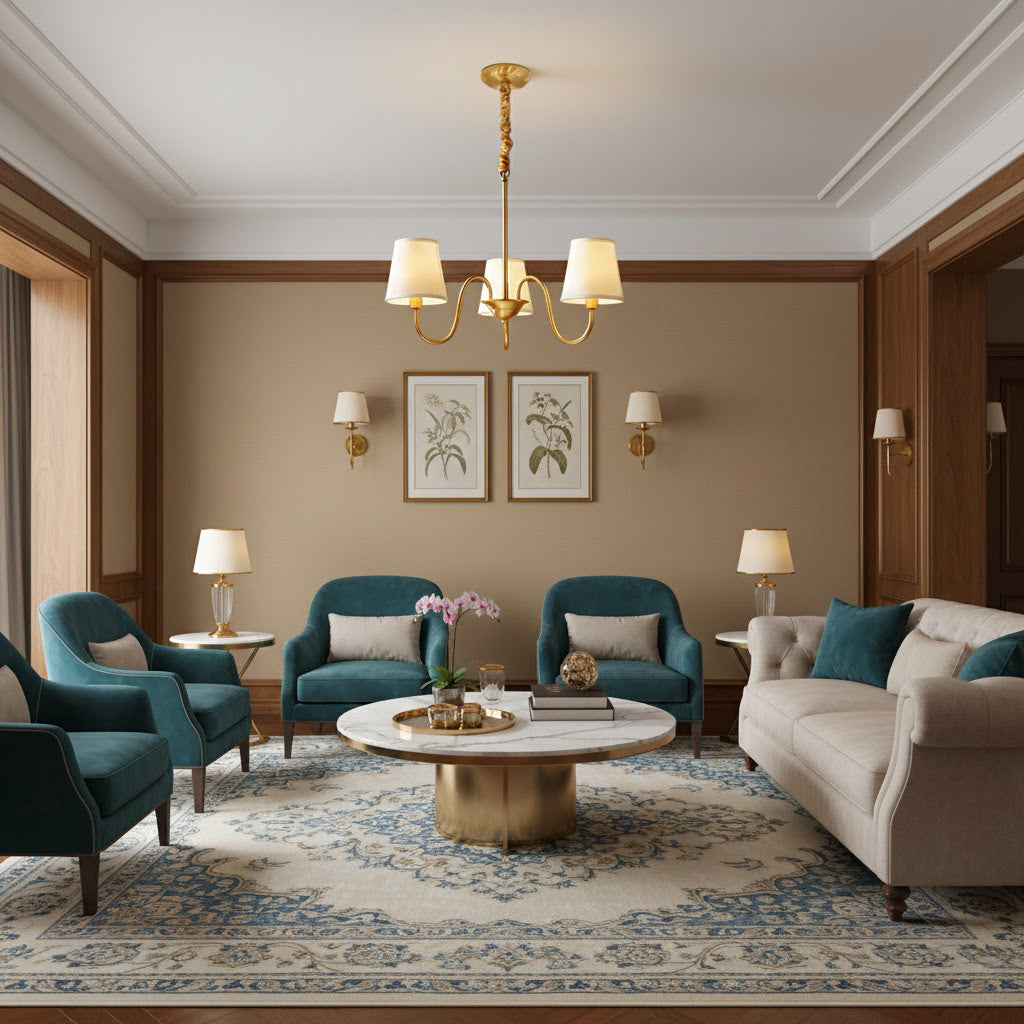 Harrow Aged Brass & Linen Chandelier