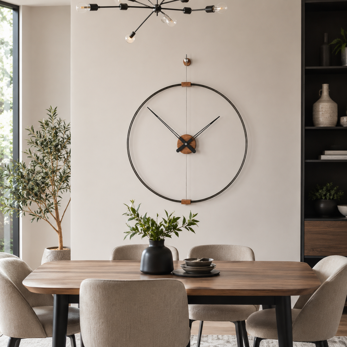 Oversized Metal and Walnut Wall Clock