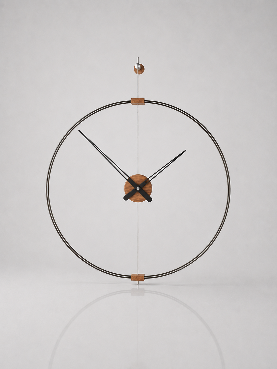 Oversized Metal and Walnut Wall Clock