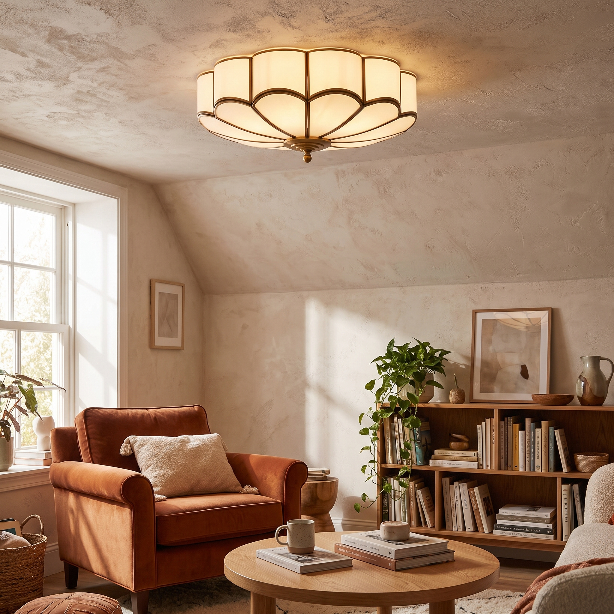 Flower Shape Glass Ceiling Lamp in use in a living space