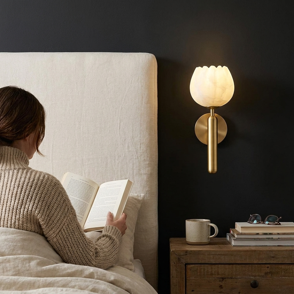 Fiore Alabaster Sconce in use
