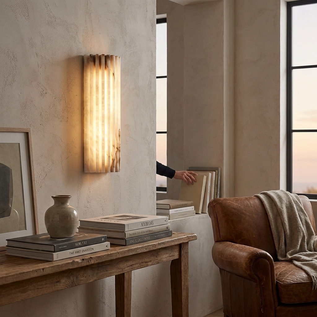 Cascata Fluted Stone Sconce in use