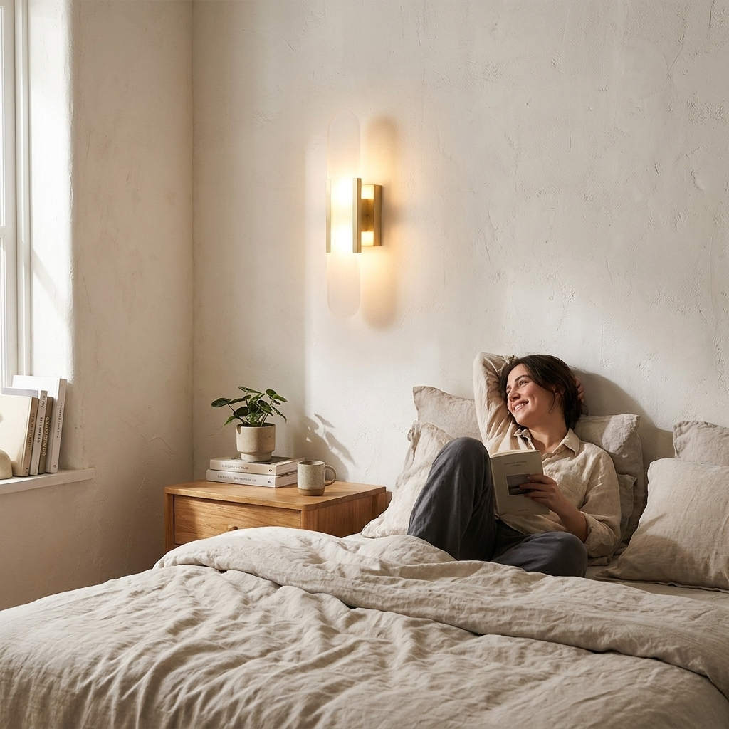 Lumia Stone Column Sconce in use