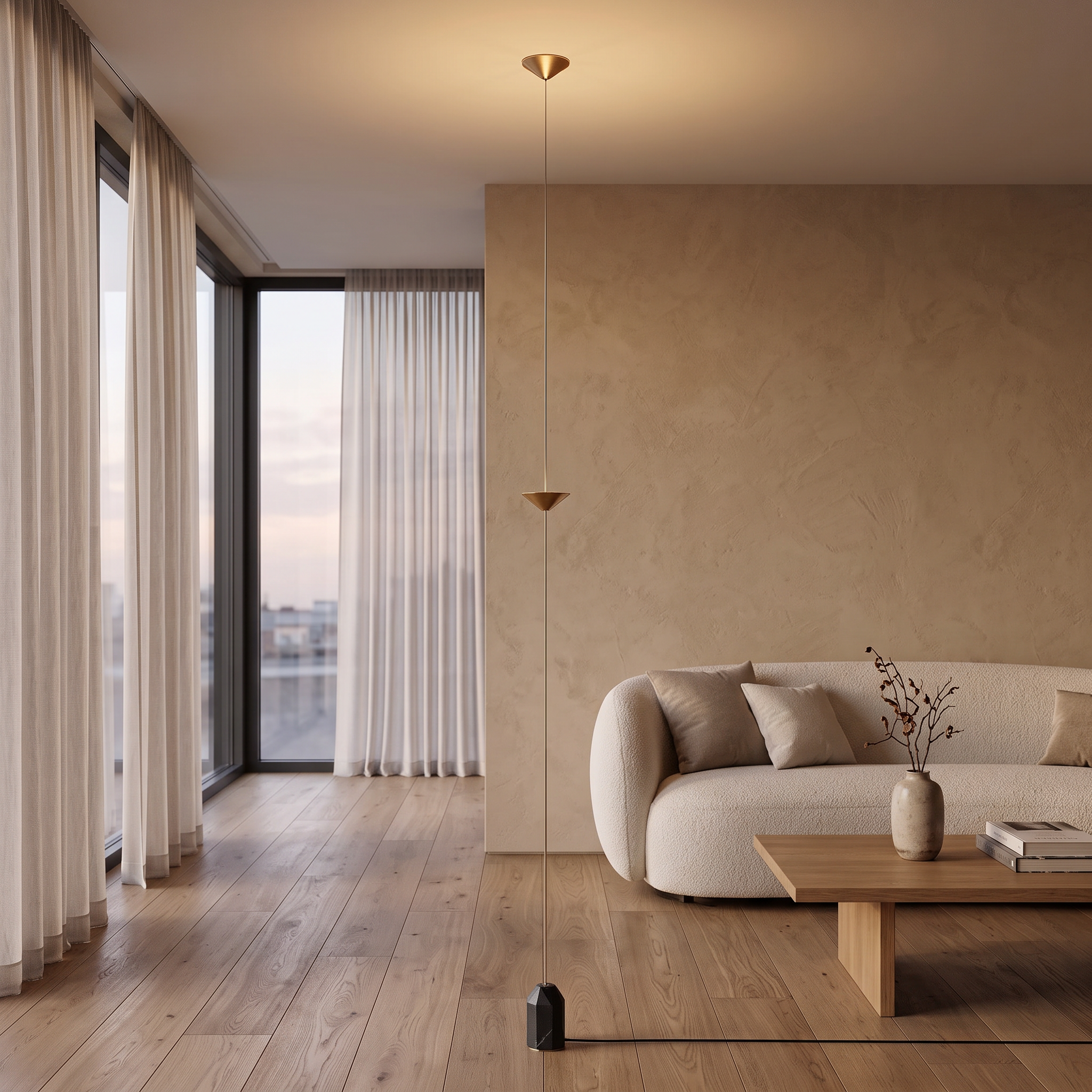 Soreluna Floor Lamp beside a sofa in a modern living room