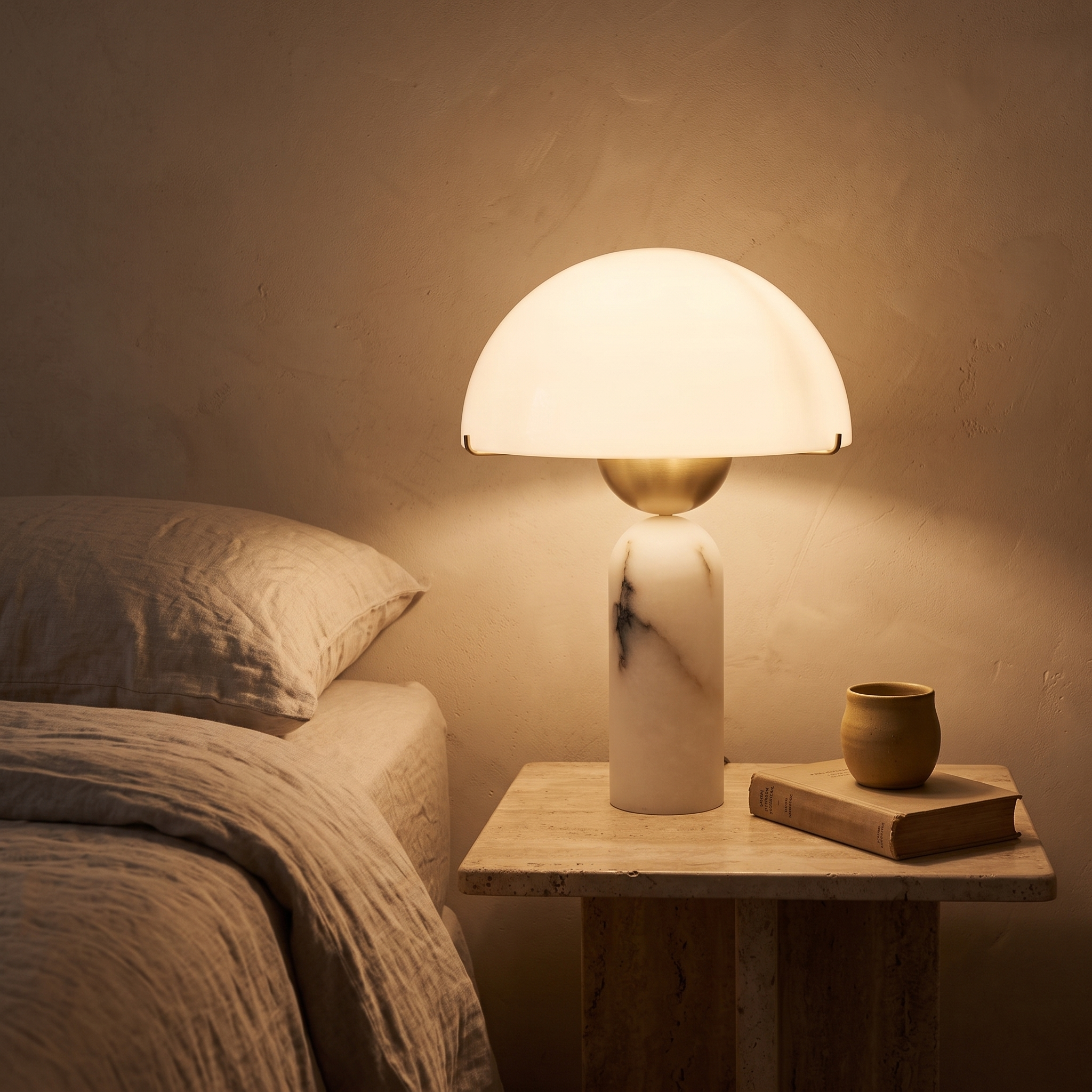 Peono Alabaster Table Lamp on a bedside table