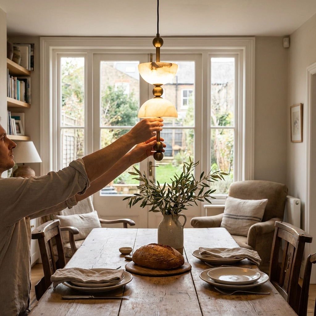 Lyra Alabaster Pendant Lamp in use