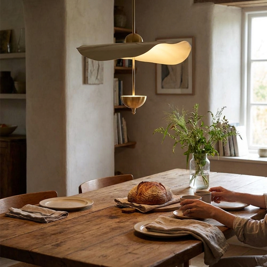 Envolee double biscuit pendant light in a dining room