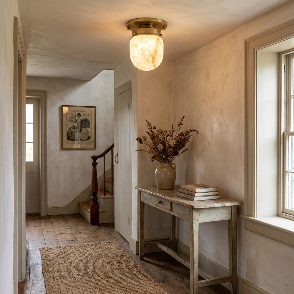 Bullet-shaped Alabaster Flush Mount in a styled interior setting