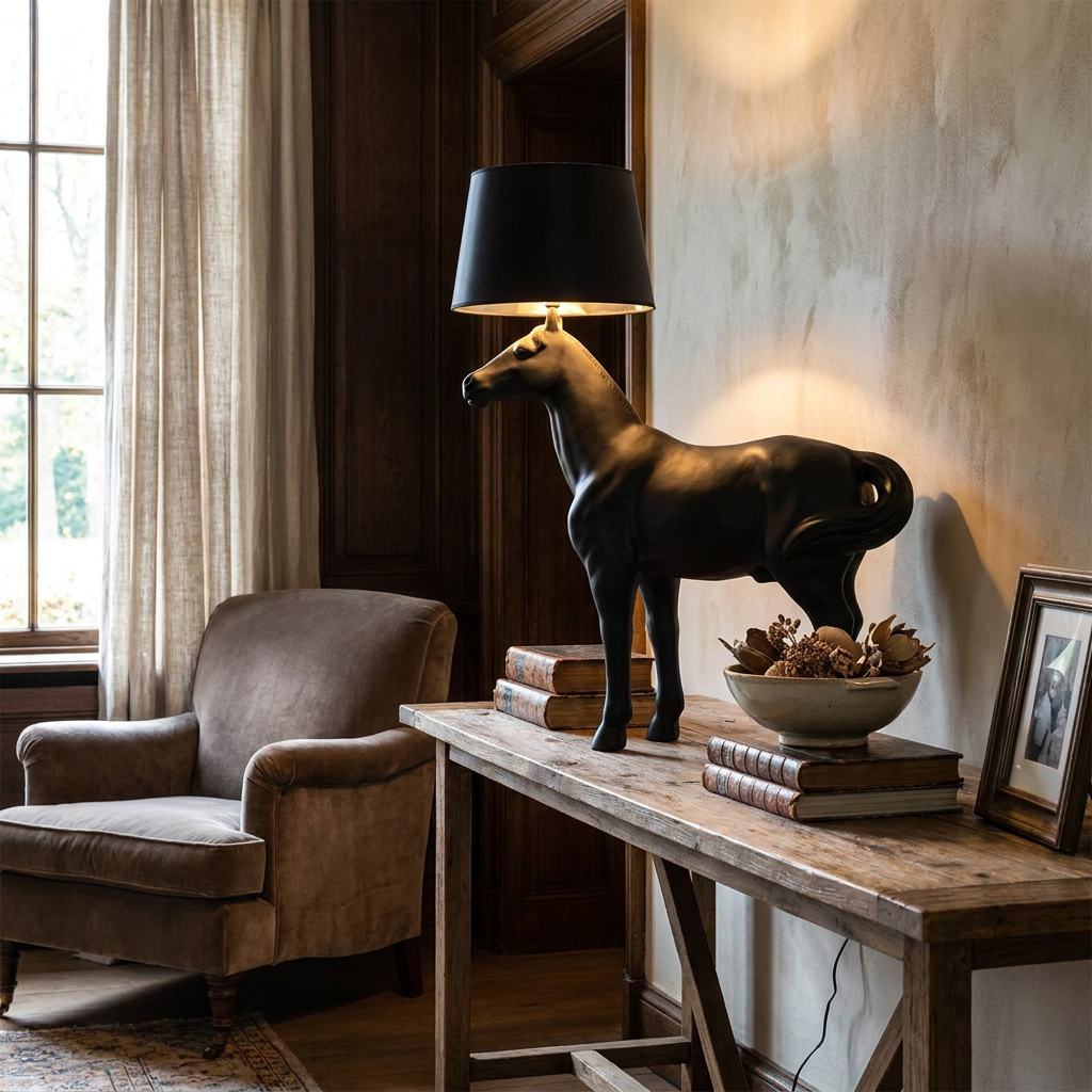 Equine Majesty Floor Lamp in a styled interior setting
