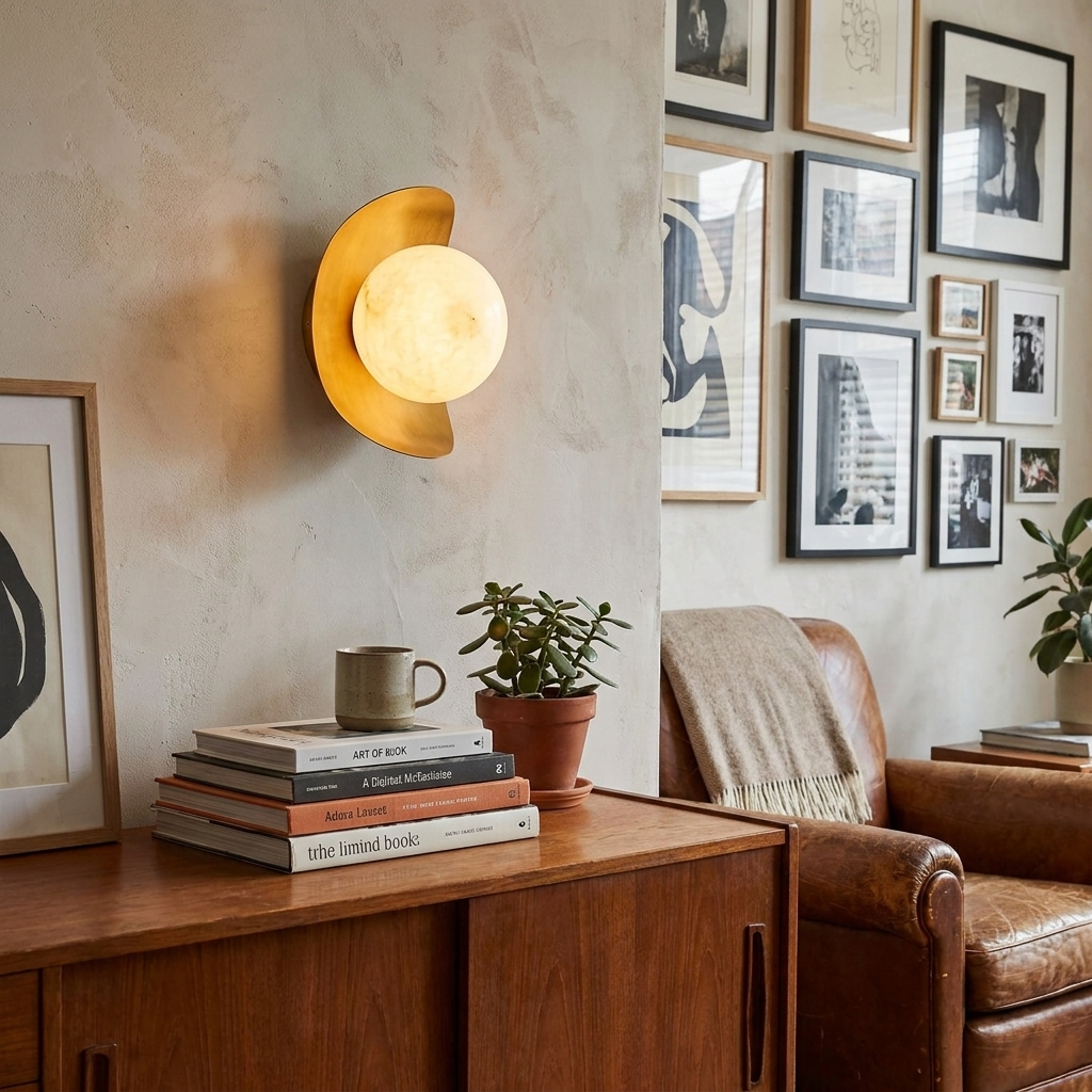 Nouvel Alabaster Wall Sconce in a styled interior setting