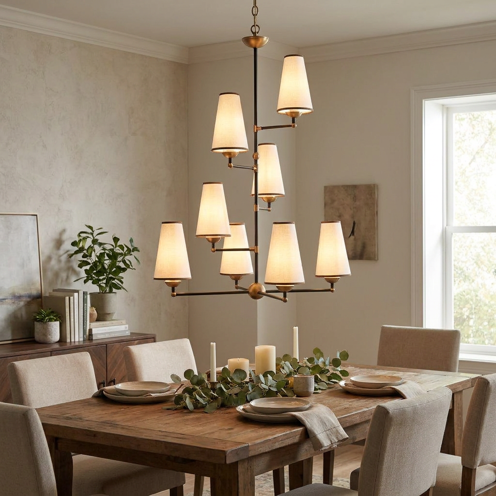 Tiered Tapered Chandelier in a styled interior setting