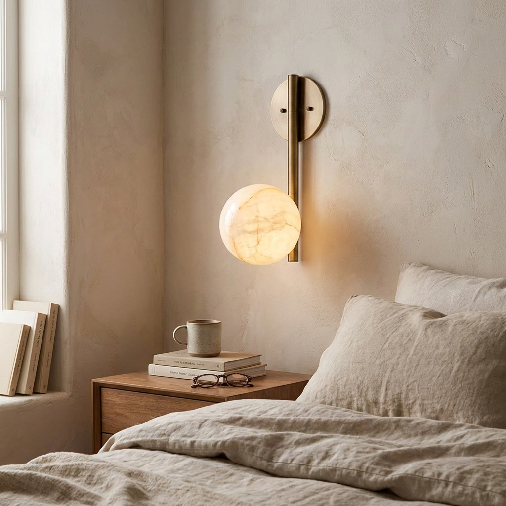Adrion Alabaster Wall Sconce in a styled interior setting