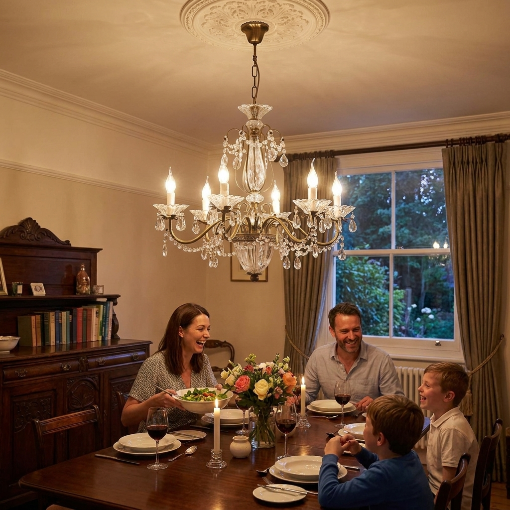 Venatici Crystal Chandelier in a styled interior setting