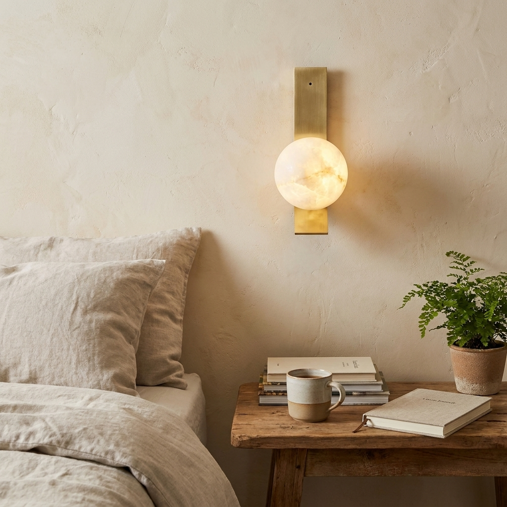 Fizi Alabaster Wall Sconce in a styled interior setting