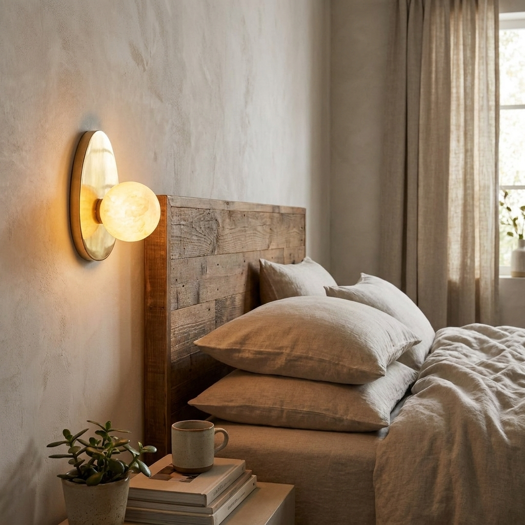 Orba Alabaster Wall Sconce in a styled interior setting