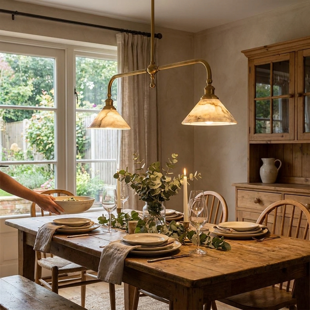 Thetford Alabaster Pendant Light in a styled interior setting