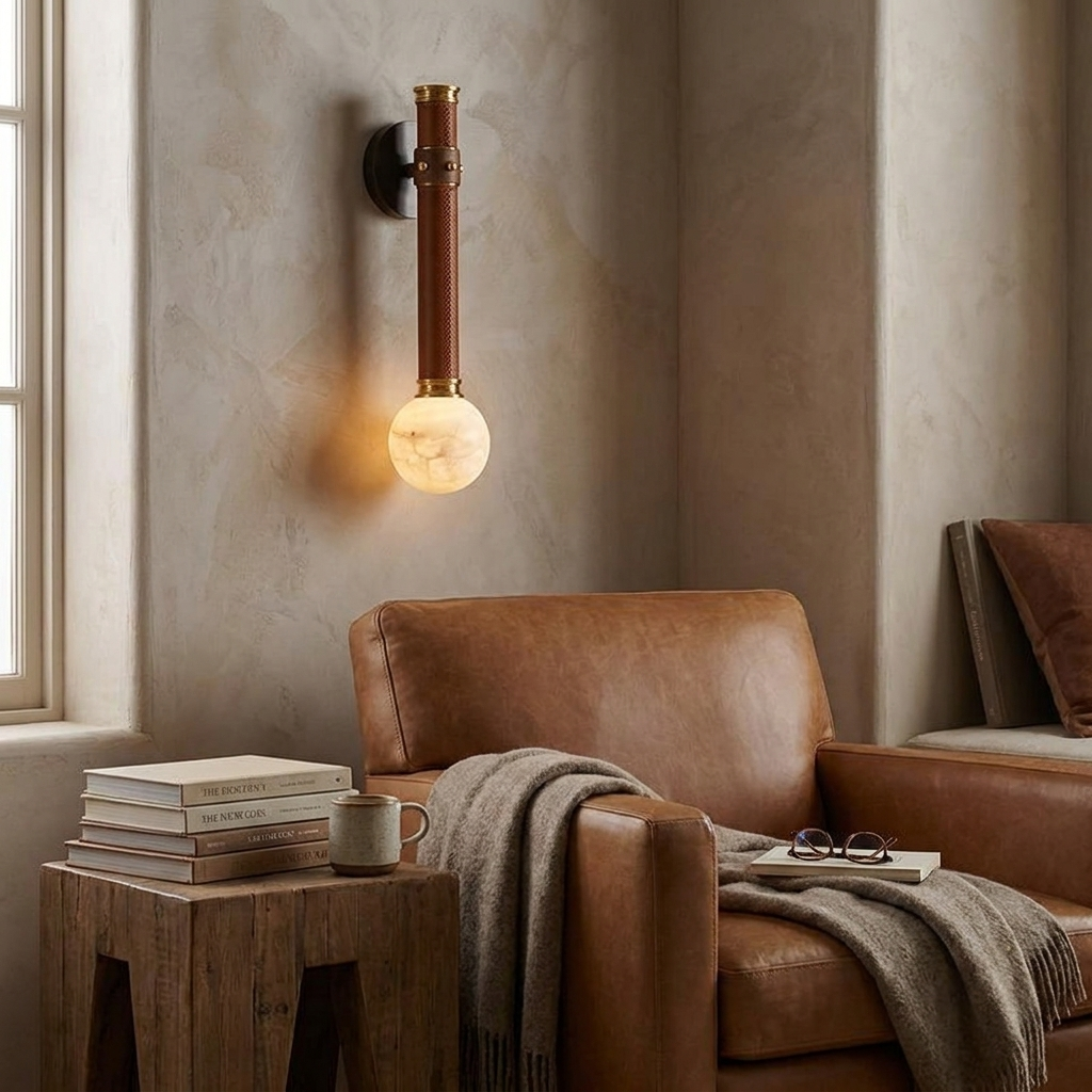 Threadline Alabaster Globe Wall Sconce in a styled interior setting