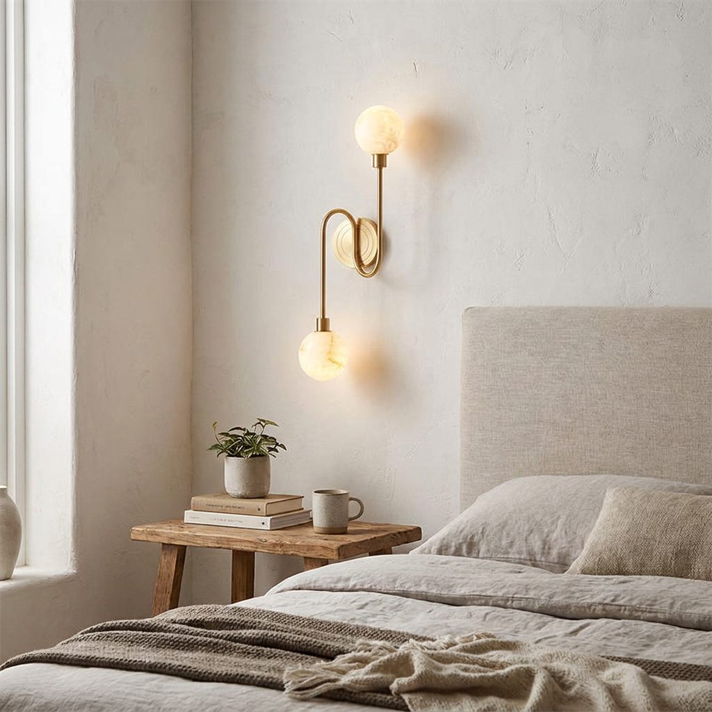 Holten Alabaster Wall Sconce in a styled interior setting