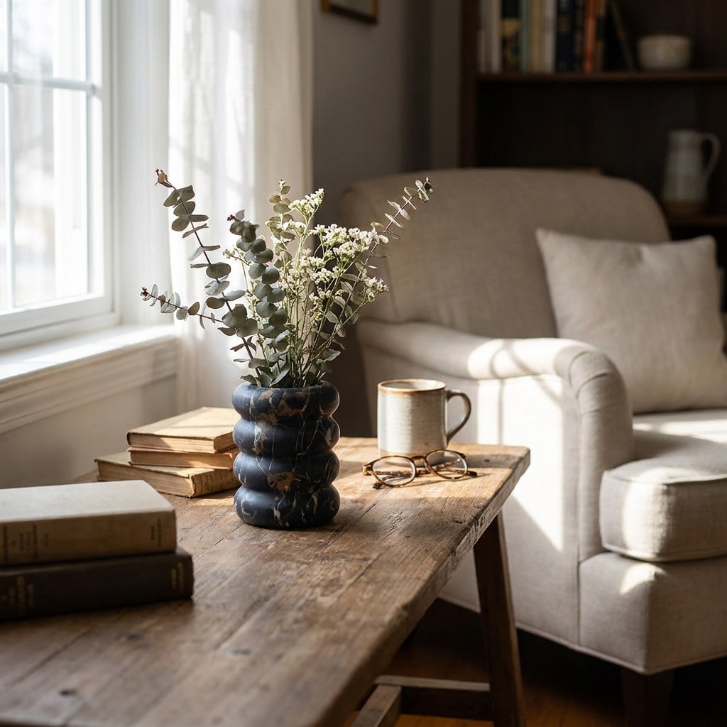 Ottilie Black Vase in a styled interior setting