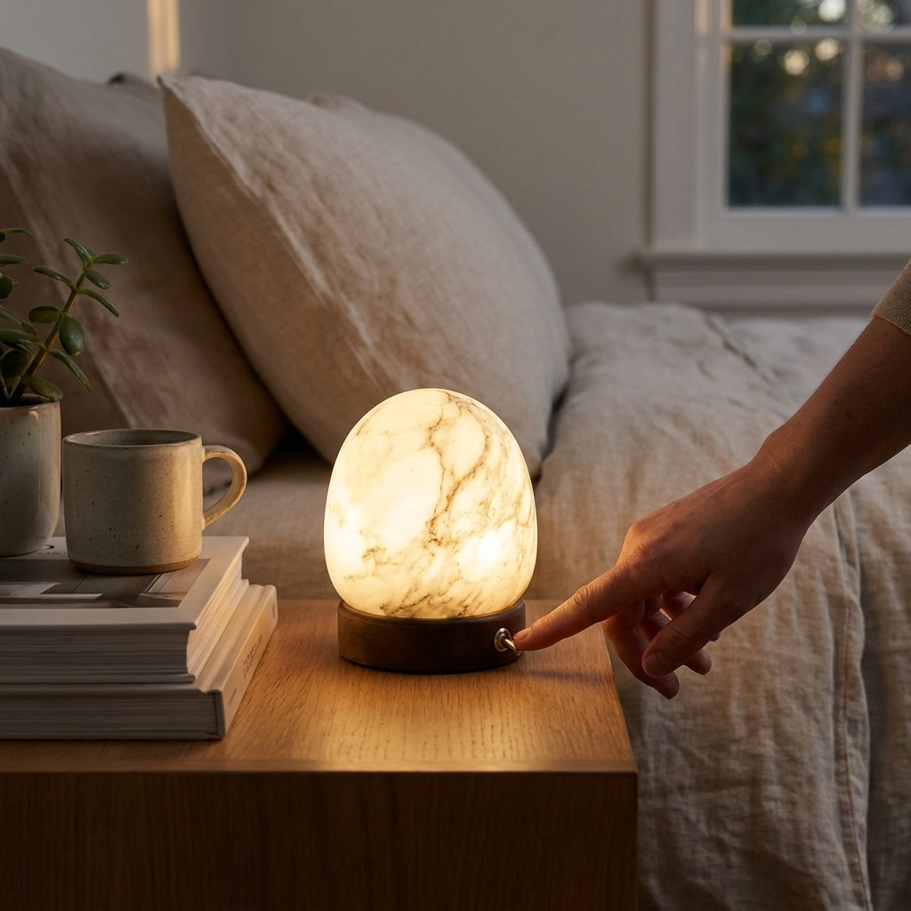 Cosmo Glow Alabaster Table Lamp in a styled interior setting