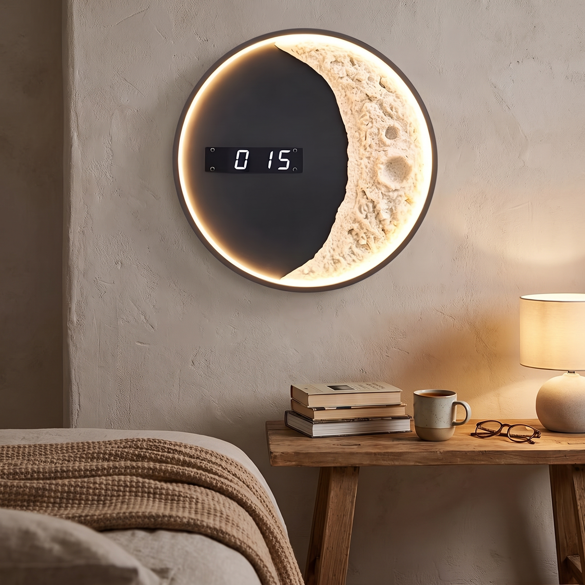 Moon LED Wall Light with Digital Clock and Astronaut Decor