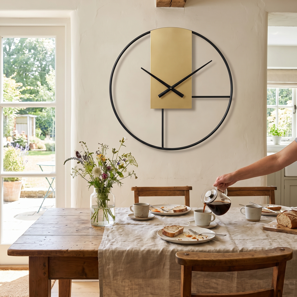 Velora Minimal Wall Clock | Japandi-Inspired Black Frame with Gold Hands